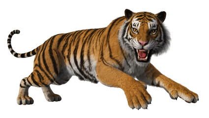 Obraz premium Tiger roaring with open mouth and sharp teeth, full body