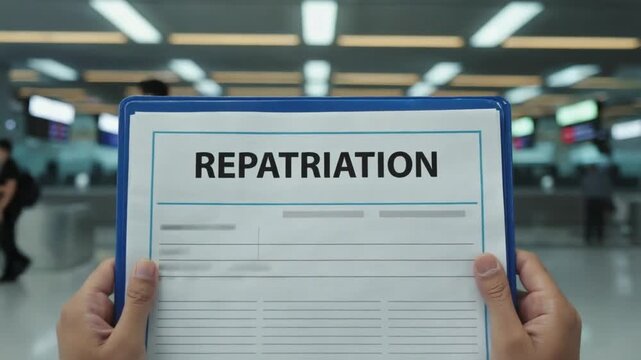 Repatriation document at an airport.