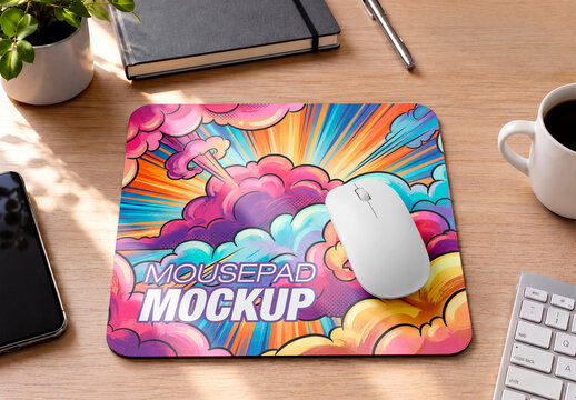 White mouse pad desk mockup