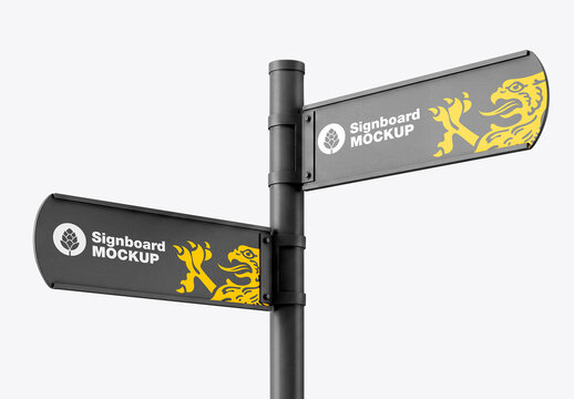 Blank white directional signpost minimal isolated mockup