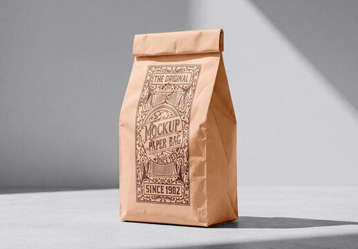 Paper bag with valve minimal packaging mockup