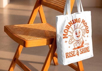 Tote Bag Mockup On Wooden Chair