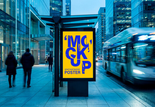 Bus Stop Billboard Mockup &ndash; Modern city advertising scene