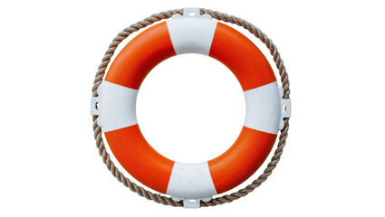 Orange and white life preserver ring with rope © Corman