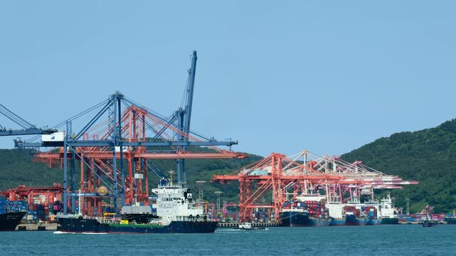 Busy Container Terminal Timelapse Featuring Cargo Shipping, Port Cranes and Maritime Logistics in Busan, South Korea