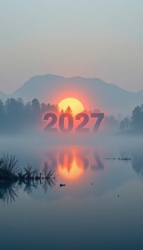2027 Serene Sunrise Over Misty Lake