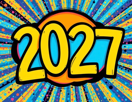 2027 Celebratory Year Highlight with Vibrant Explosion Background