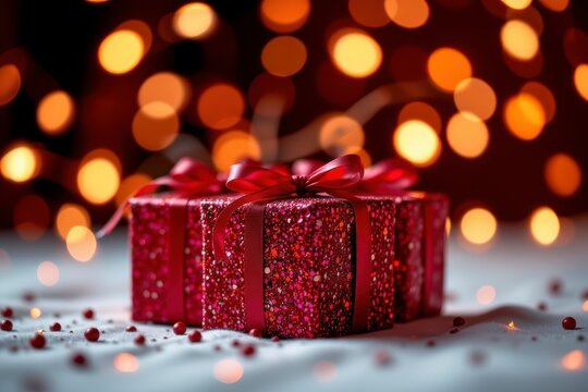 Elegant Pink Gift Box with Sparkling Wrap and Festive Glow