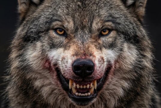 Angry gray wolf portrait