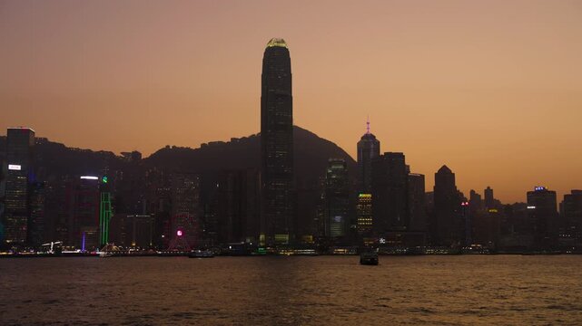 Modern Hong Kong Skyline Viewed From Tsim Sha Tsui At Dusk. - wide shot