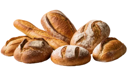 Fototapeten Brot Assortment of crusty artisan breads including baguettes and boules, isolated on transparent background  © TONSTOCK