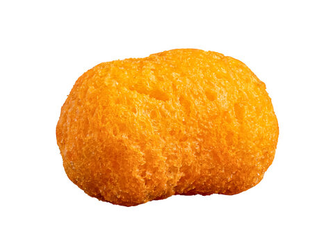 Single crunchy cheese ball snack, golden and savory, expertly photographed in close-up.