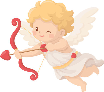 cute cupid angel with bow flat cartoon illustration