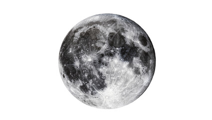 Naklejka premium Detailed full moon with craters and maria, isolated on transparent background