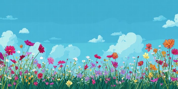 Beautiful Spring Flowers Blooming in a Sunny Meadow