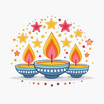 Diwali diya lamps with stars and flames