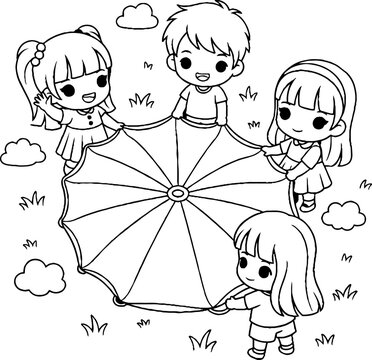 Children Playing Together Under Large Parachute Toy.