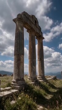 Time-lapse cloud movement over ancient temple ruins, 916 vertical.