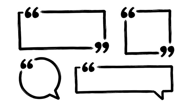 Hand drawn quotation mark text box and speech bubble frame set