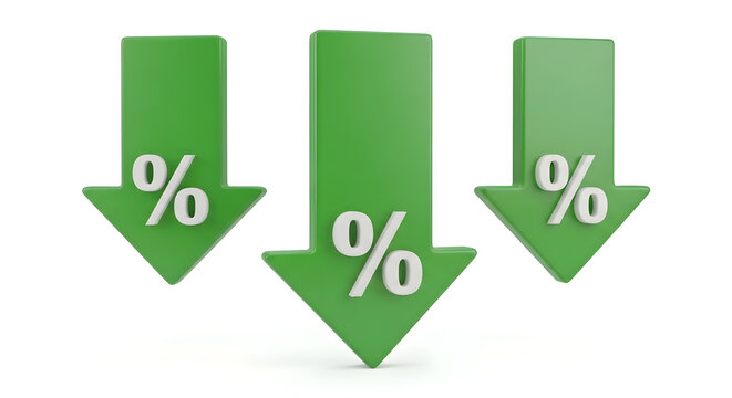 Three green percentage decrease arrows pointing down