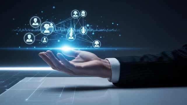 Global HR network Hand presenting digital people connections  innovation.