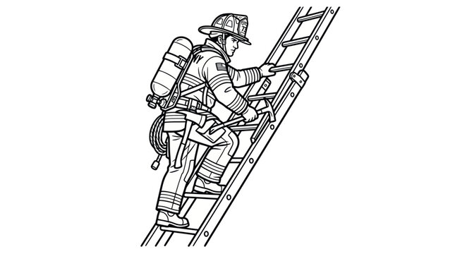 Firefighter Climbing Ladder with Axe and Oxygen Tank