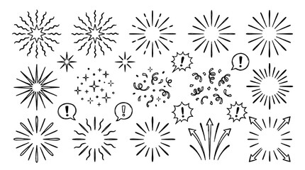 Obraz premium Hand drawn starburst and confetti line icon element set
