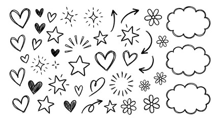 Hand drawn doodle hearts stars arrows flowers and cloud frames © Mark