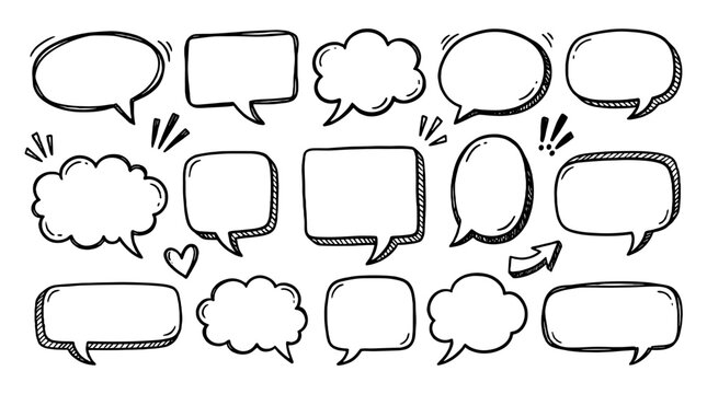 Hand drawn speech bubble set with sketch dialog elements