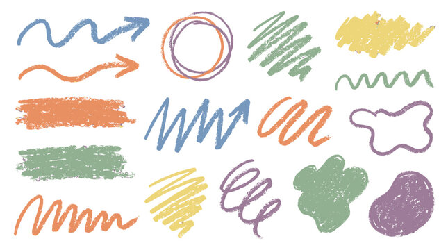 Colorful hand drawn brush strokes and scribble doodle set
