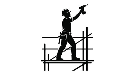 Naklejka premium Silhouette of a construction worker with a drill