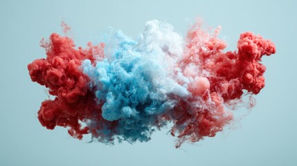 Fototapeta premium An abstract display of red and blue smoke clouds beautifully merging against a light backdrop, creating an artistic representation of surrealism and creativity.