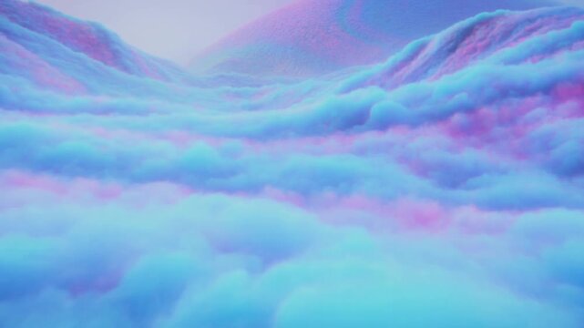 Dreamy pastel clouds rolling over serene landscape
