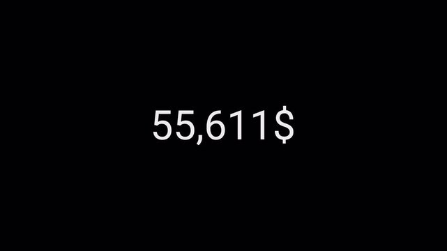 Number counter animation from zero to one lac Doller on a transparent background, Business increase counting dollar animation. Dollar counting from 0 to 100000 Doller animation