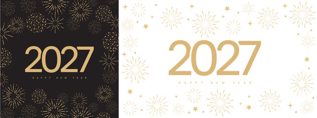 2027 new year text with golden fireworks Elements illustration template greeting cards. © OnlineInfinite 
