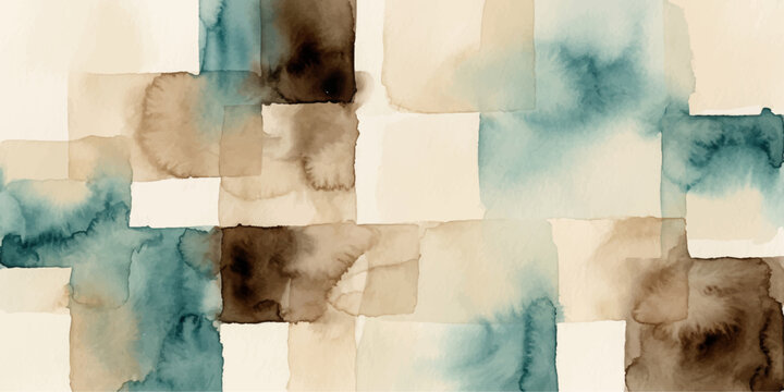 Abstract Watercolor Blocks: Soft, textured blocks of watercolor paint in shades of teal, brown, and beige create a calming, organic abstract pattern, suggesting a blend of nature and modern design.