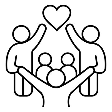 People Celebrating Around a Heart Line Icon for Charity and Joy