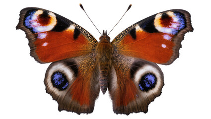 Peacock butterfly with orange wings and eye spots © Fried