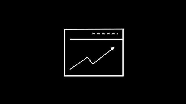 Motion graphics of a web browser interface displaying a white line graph rising steadily with an arrow, ideal for digital marketing, seo optimization,