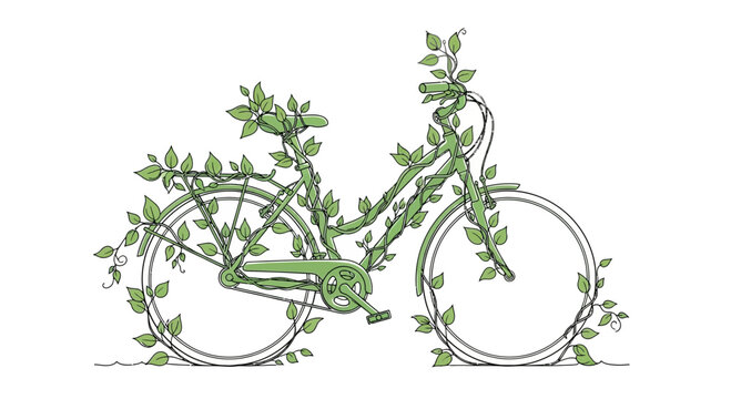 Green Bicycle Covered in Leaves - Eco-Friendly Transportation Concept