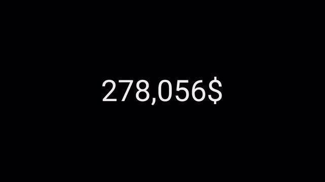 Number counter animation from zero to five lac Doller on a transparent background, Business increase counting dollar animation. Dollar counting from 0 to 500000 Doller animation