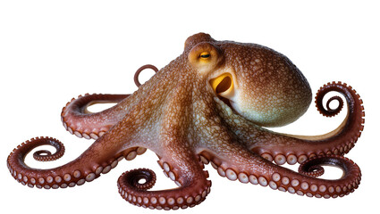 Brown octopus with curled tentacles and suckers © Fried