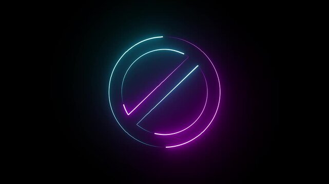 cyan and magenta color neon ban or no entry icon animation in black background