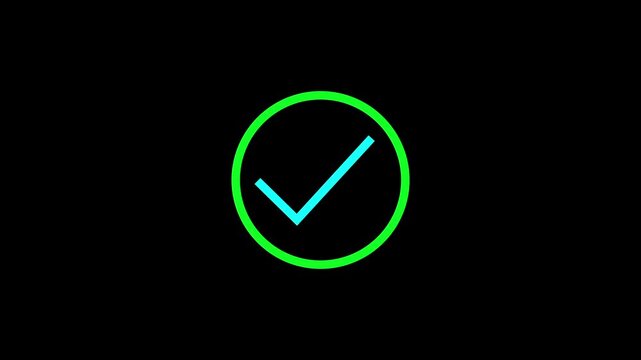 cyan color check mark and green circle loop animation on black background