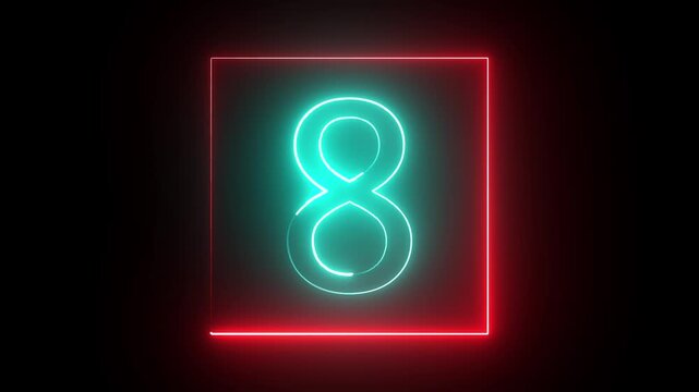 cyan color neon text 8 icon and neon circle loop animation on black background