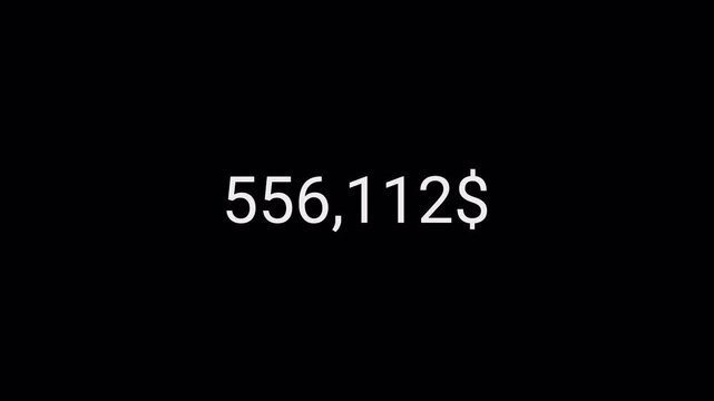 Number counter animation from zero to one million Doller on a transparent background ,Business increase counting dollar animation. Dollar counting from 0 to 1000000 Doller animation