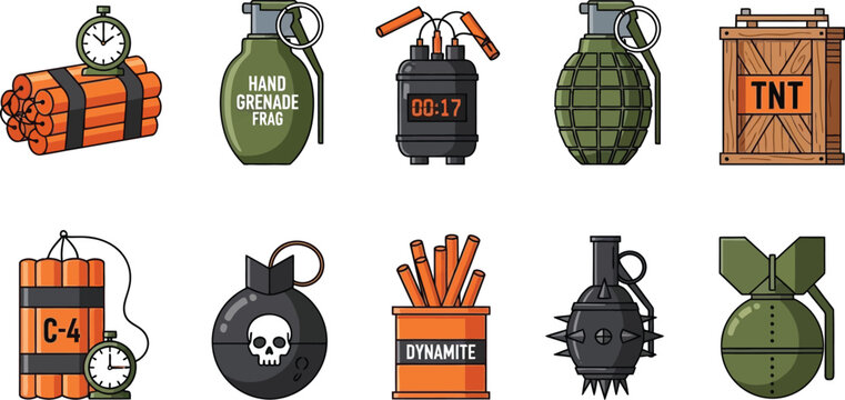 Explosives and grenades illustration set Vector