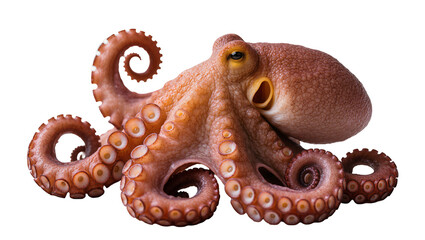 Brown octopus with visible suckers and curled tentacles © Fried