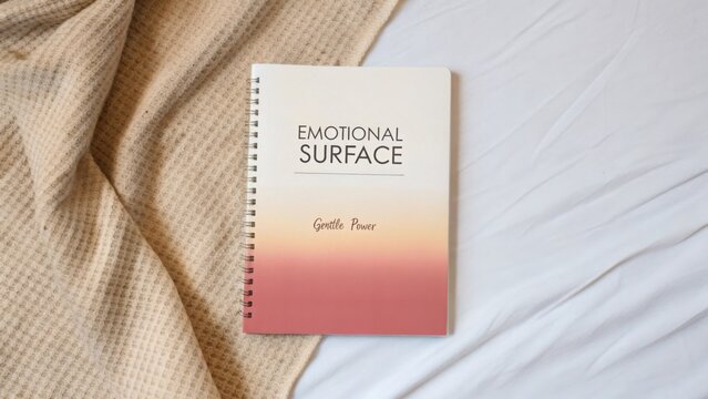Inspirational notebook with motivational quote on emotional surface resting on a cozy blanket for creative journaling and self-reflection