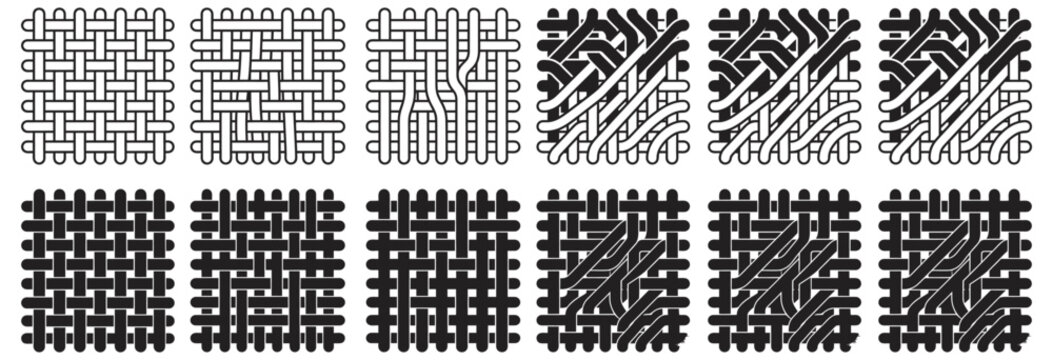 Visual representation of woven fabric patterns showing different weave structures on transparent background